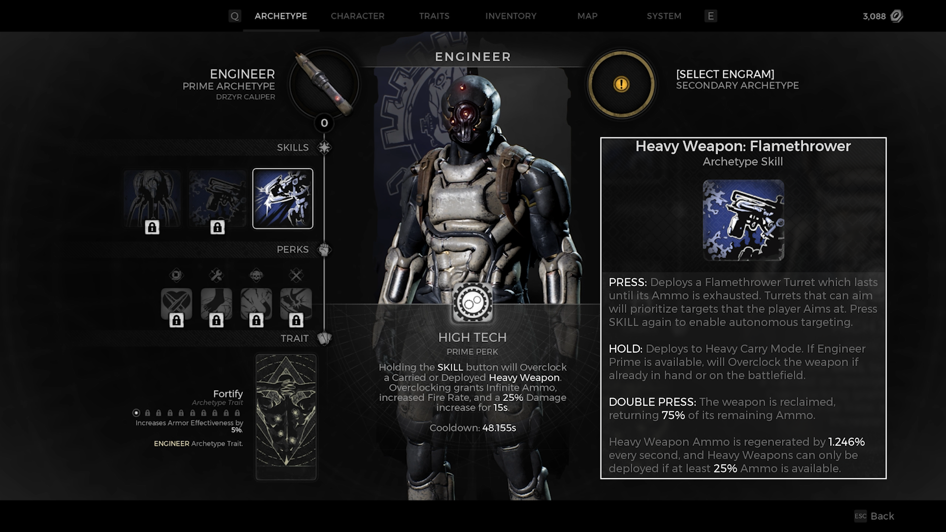 Engineer Archetype Heavy Weapon Flamethrower Skill